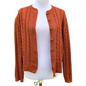 VTG Cardigan Rust Orange Wool Size M Cable Knit Vintage Button Front Sweater